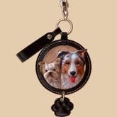 3D Vegetable‑Tanned Leather Pet Carving Round Keychain 100 mm (3.94 in) – Custom Double Pet Design