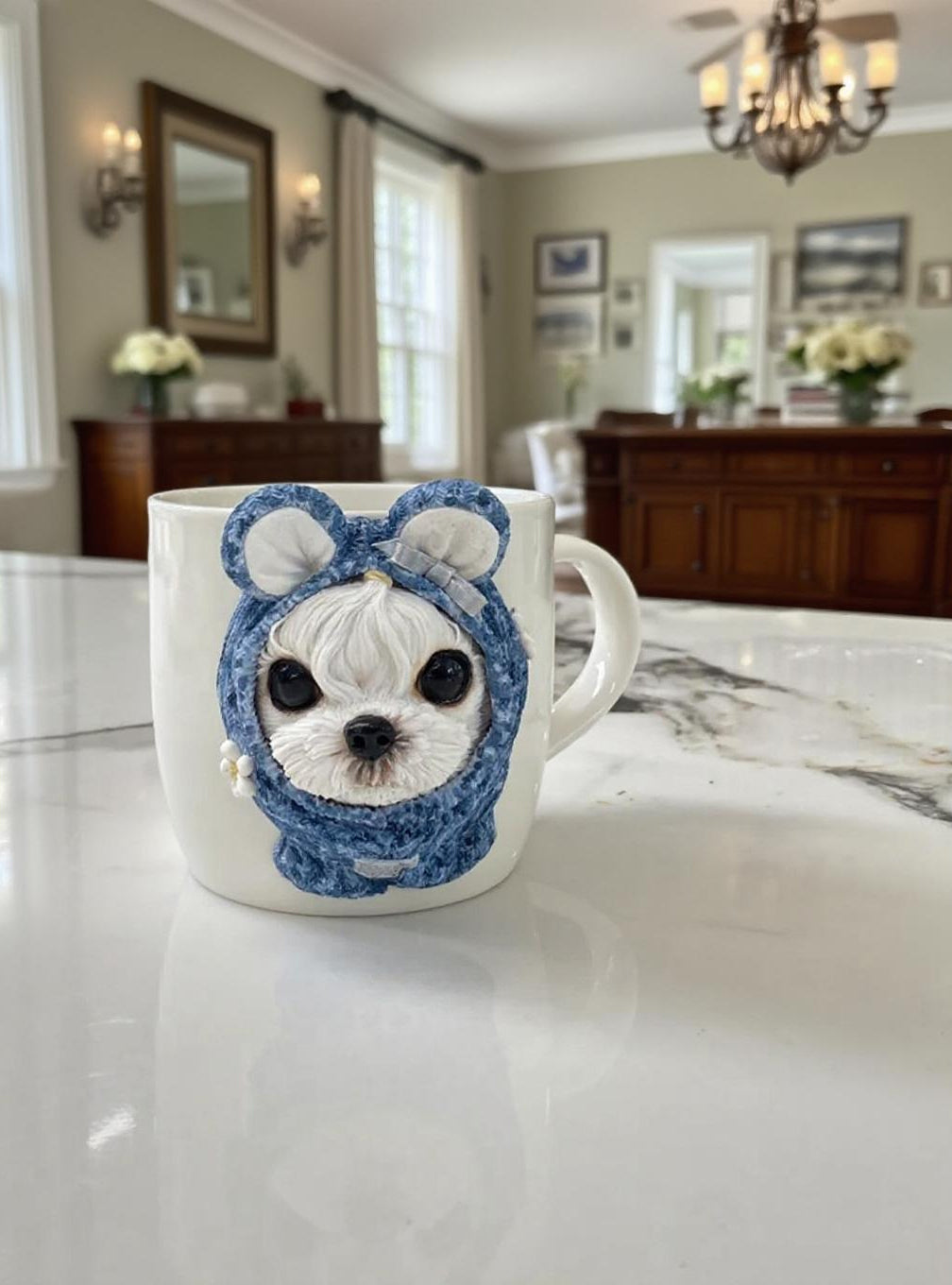 Custom Polymer Clay Pet Face Mug – 3D Portrait Attachment on Ceramic Mug