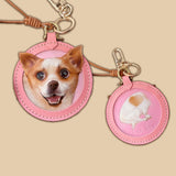 Custom 3D Vegetable‑Tanned Leather Pet Portrait Round Keychain – Handmade Single Pet