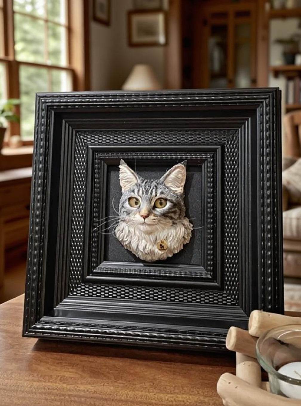 Custom Polymer Clay Pet Portrait Frame – 10 cm (3.94 in) Personalized 3D Pet Head Sculpture