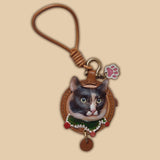 Custom 3D Vegetable‑Tanned Leather Pet Portrait Round Keychain – Handmade Single Pet